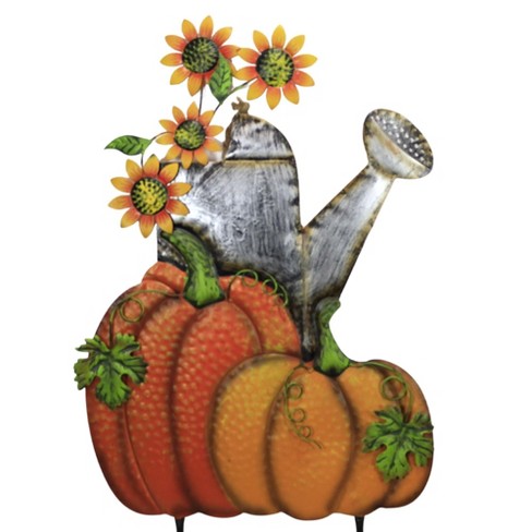 Direct International Home & Garden Watering Can With Pumpkins  -  One Yard Stake 37.5 Inches -  Yard Decor Sunflower  -  31823025  -  Metal  -  Orange - image 1 of 3