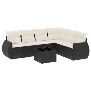 vidaXL Garden Sofa Set Black and Cream White PE Rattan Large Modular - 1 of 4
