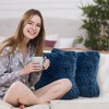 Cheer Collection Super Soft Shaggy Long Hair Throw Pillows Set of 2 - Navy (24" x 24") - 2 of 4