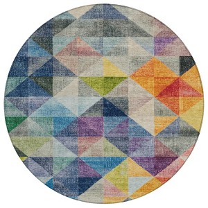 Beige Navy Blue And Orange Geometric Washable Indoor Outdoor Area Rug - 1 of 4