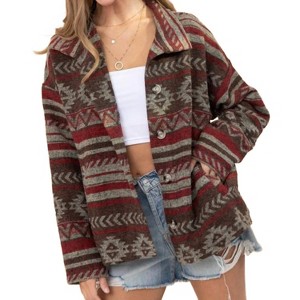 Women's Amaryllis Aztec Shirt Jacket - Blue B - 1 of 4