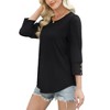 Women's 3/4 Sleeve Button Dressy Blouse Casual Round Neck Tops Summer Outfits Beach Plus Size Flowy Spring Shirt - 4 of 4