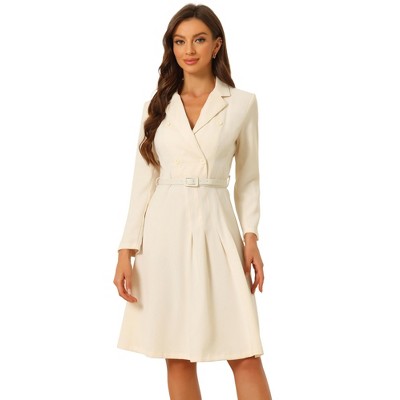 Allegra K Women's Elegant V Neck Collar Belted Pleated Button Shirt  Work Dresses