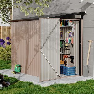Metal Outdoor Storage Shed, Garden Tool Metal StorageHouse,Lean to Garden Shed Utility ToolShed with Lockable Door and  Air Vents - 1 of 4
