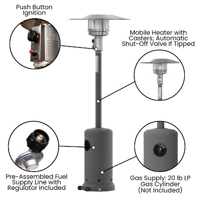 Slate Gray Stainless Steel 40,000 BTU Propane Patio Heater with Wheels