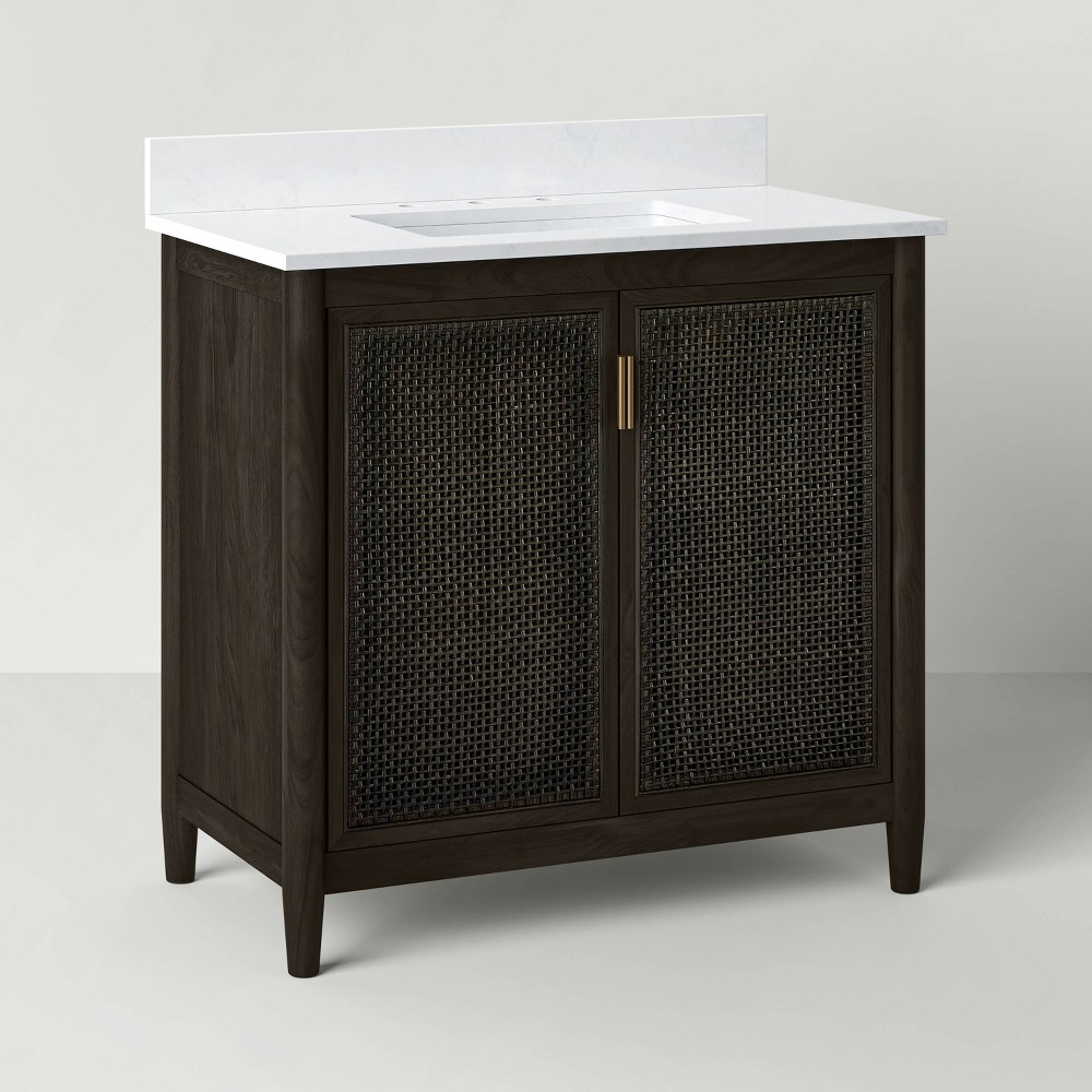 Photos - Washbasin cabinet 36" Wood & Cane Bathroom Vanity - Black - Hearth & Hand™ with Magnolia