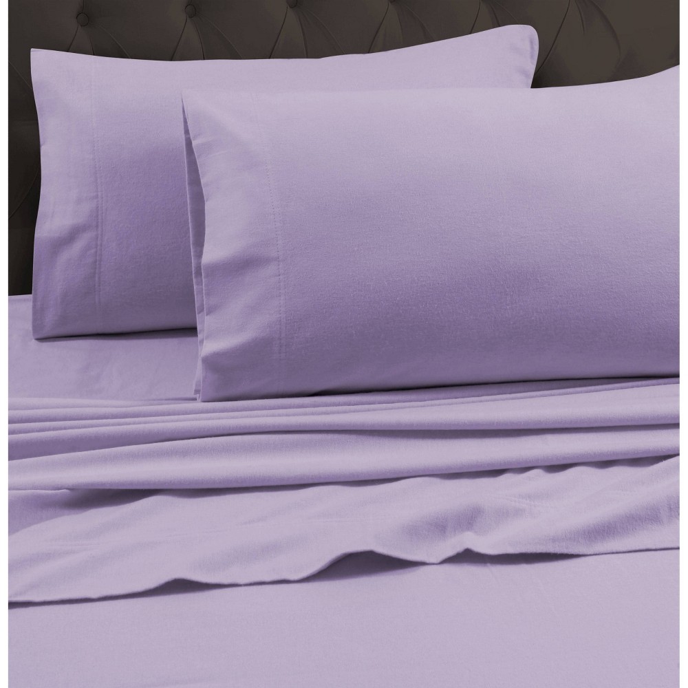 Photos - Bed Linen King Heavyweight Flannel Solid Flat Sheet Lavender - Tribeca Living