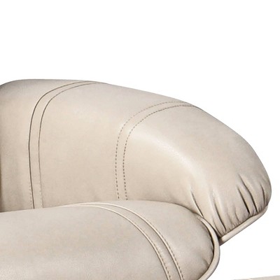 Taupe Bonded Leather Swivel Recliner with Walnut Base and Ottoman