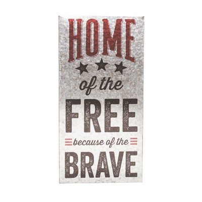 Transpac Metal 24 in. Silver 4th of July Patriotic Home of the Brave 4th of July Wall Sign Decor