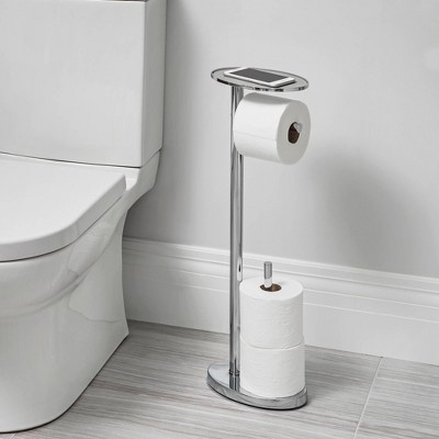 Better Living Chrome Freestanding Toilet Paper Holder with Tray