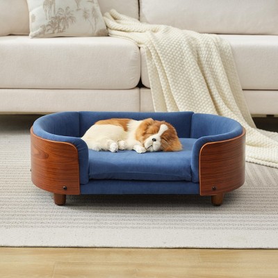 Elevated Dog Bed Pet Sofa with Solid Wood Legs and Bent Wood Back, Velvet Dog Bed with Removable Washable Cushion Cover - Cuddlewood
