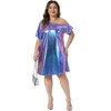 Women's Plus Size Off the Shoulder Metallic Glitter Party Clubwear Holographic Disco Midi T-Shirt Dresses - Agnes Orinda - 3 of 4