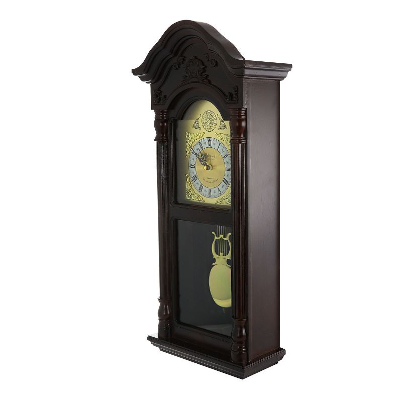 Bedford Clock Collection 25.5 Inch Antique Mahogany Cherry Oak Chiming Wall Clock with Roman Numerals, 1 of 6