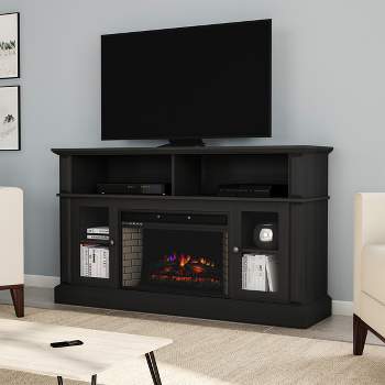 Electric Fireplace TV Stand for TVs up to 59-Inches – Media Console with Shelves, Remote Control, Adjustable Heat, and LED Flames by Northwest (Black)