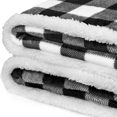 Twin Black and White Buffalo Plaid Sherpa Fleece Blanket