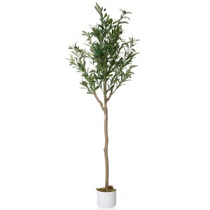 Orieon 5FT Faux Olive Tree with 22 Lifelike Fruits, Silk Leaves, Bendable Stems, Pre-Assembled Planter, Indoor Decor - 1 of 4
