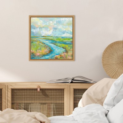 Jeanette Vertentes Marsh Stream Canvas Print with Maple Frame
