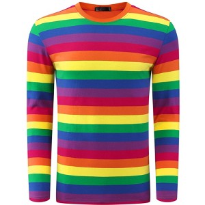 Lars Amadeus Men's Crew Neck Long Sleeves Casual Pullover Rainbow Striped T-Shirt - 1 of 4