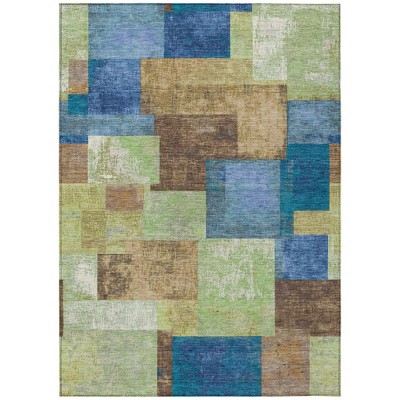 Blue Green And Beige Geometric Washable Indoor Outdoor Area Rug
