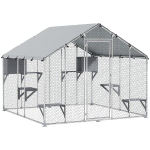 PawHut Catio Outdoor Cat Enclosure, 94.5" Extra Large Walk-in Cat House with Waterproof Cover, 2 Resting Boxes, 7 Jumping Platforms, for 5 Kittens - 1 of 4