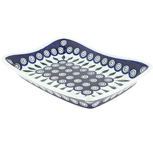 Blue Rose Polish Pottery 1935 Zaklady Large Rectangular Tray - 1 of 1