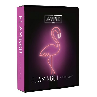 Large Pink Flamingo Neon Desk Light with Black Base