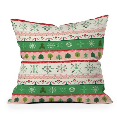 16"x16" Pimlada Phuapradit Snowflake Striped Square Throw Pillow Green - Deny Designs