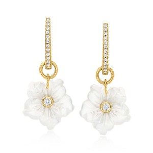 Ross-Simons Mother-Of-Pearl and .77 ct. t.w. White Topaz Removableflower Hoop Drop Earrings in 18kt Gold Over Sterling - 1 of 4