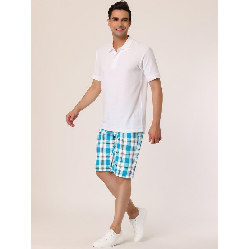 Lars Amadeus Men's Summer Plaid Shorts Slim Fit Flat Front Pattern Short Pants, 4 of 7