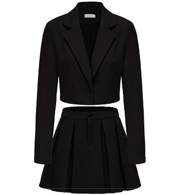 EXLURA Women's Business Casual Blazer Suit Sets and Pleated Mini Skirt 2 Piece Outfits Trendy Long Sleeve Y2K Clothes 2025