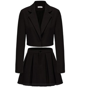 EXLURA Women's Business Casual Blazer Suit Sets and Pleated Mini Skirt 2 Piece Outfits Trendy Long Sleeve Y2K Clothes 2025 - 1 of 4