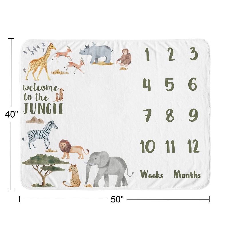 Sweet Jojo Designs Gender Neutral Baby Milestone Blanket Jungle Animals Multicolor, 4 of 7