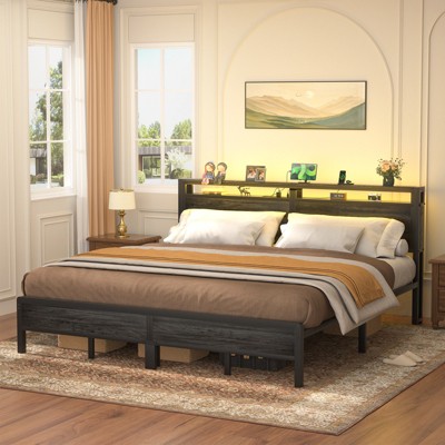 Aheaplus Platform Bed Frame with Charged Station and LED Lights