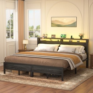 Aheaplus Platform Bed Frame with Charged Station and LED Lights - 1 of 4