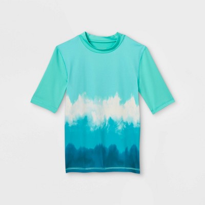 Boys' Dip-Dye Short Sleeve Rash Guard Swim Shirt - Cat & Jack™ Turquoise Blue