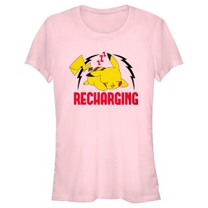 Juniors Womens Pokemon Recharging Pikachu T-Shirt - 1 of 4