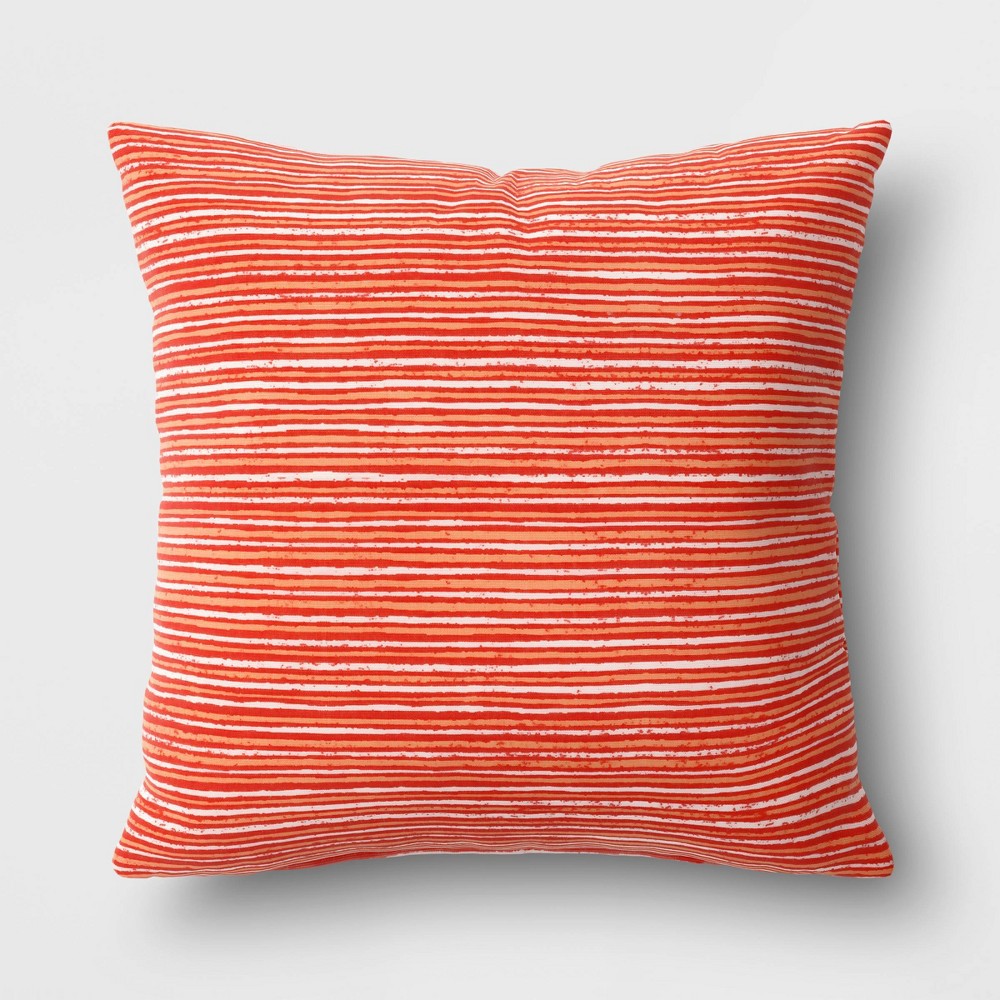 Photos - Pillow 15"x15" Striped Square Outdoor Throw  Red - Room Essentials™: Patio