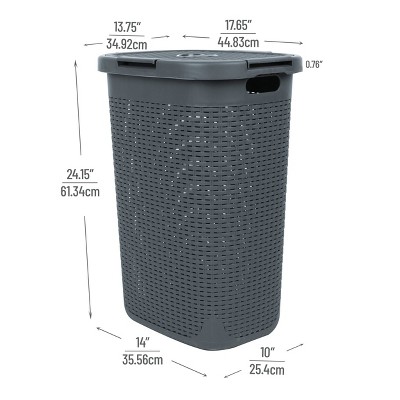Gray Plastic Wicker Laundry Hamper with Lid and Wheels