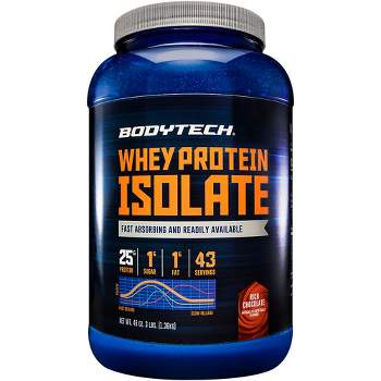BodyTech Whey Protein Isolate Powder - 25 Grams of Protein per Serving & BCAA's - Ideal for Post-Workout Muscle Building & Growth, Contains Milk & Soy, Chocolate