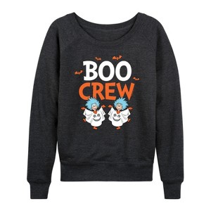 Women's - Dr. Seuss - Boo Crew Thing 1 and Thing 2 Lightweight French Terry Wide Neck Long Sleeve Graphic Shirt - 1 of 4