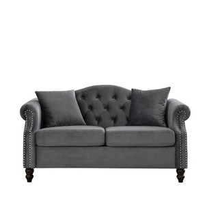 TiramisuBest 58.8" 2-Seater Tufted Velvet Sofa with Rolled Arms & Nailhead Trim, Black for Living Room,Bedroom & Office-2 Pillows - 1 of 4