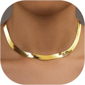 14K Gold/Silver Plated Herringbone Necklace for Women, Dainty Layered Choker Non-Tarnish - 1 of 4