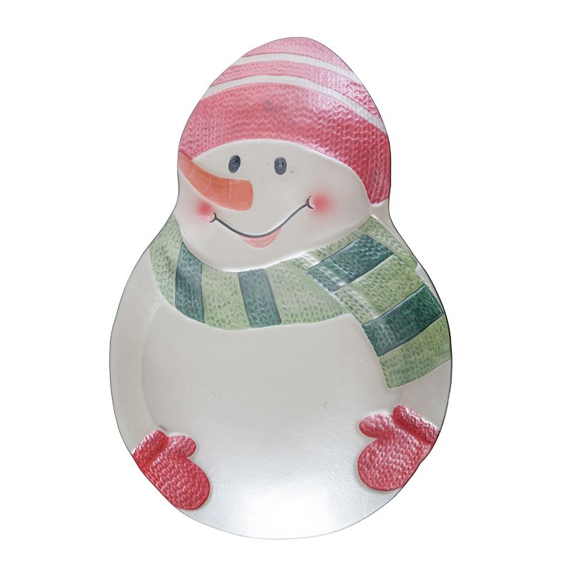 Transpac Glass 14.96 in. Multicolor Christmas Snowman Platter, 2 of 3