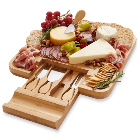 CHOP & STICK Cutting Board and Cheese Knife Set with Magnetic Knife Holder  - XXL 18'' x 12'' x 1'' inch Bamboo Charcuterie Board Set, Multifunctional