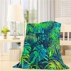 1pc Tropical Leaves Foliage Flannel Blanket - Soft Green Blue Jungle Design with Palm Fronds, Home Decor Lovers, Christmas Gifts. - 3 of 4