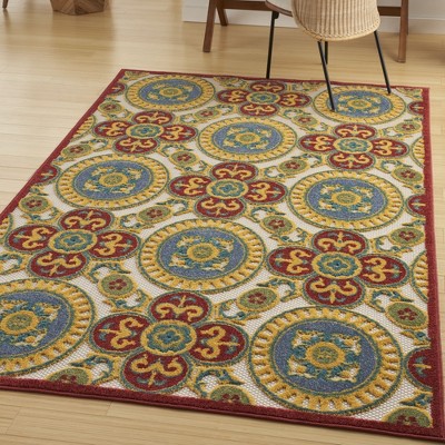 Aloha Medallion Red Synthetic 5'3" x 7'5" Easy-Care Rug