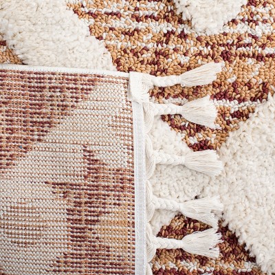 Ivory and Rust Diamond Braided Shag Area Rug