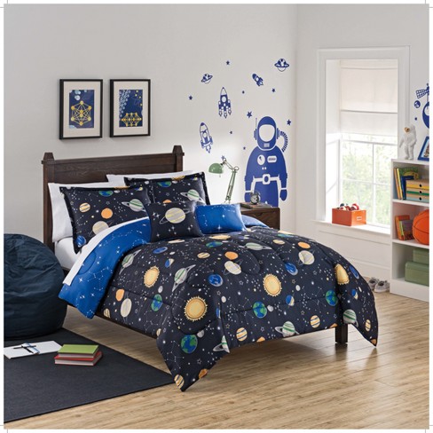 Twin Blue Space Adventure Reversible Kids' Comforter Set - Waverly Kids :  Target