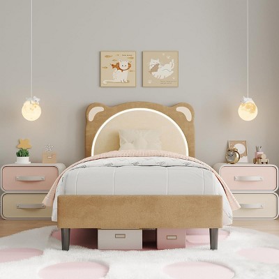 Nasitip Twin Bed Frame for Kids, Upholstered Platform Bed Frame with Adjustable Headboard, Wooden Slats Support, No Box Spring Needed