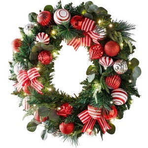 BrylaneHome 26" Pre-Lit Christmas Cheer Wreath - 1 of 3